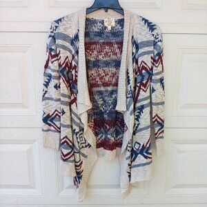 Hippie Rose Aztec Southwestern Open Cardigan Size Small Boho Cream Blue Red‎